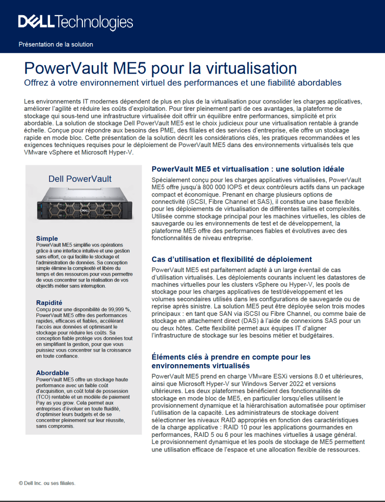 PowerVault ME5 pour la virtualisation